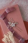 Pince de mariée gold rose avec perle et strass provence