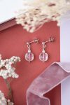 Boucles d'oreilles de mariée courtes en argent et pierres naturelles quartz rose
