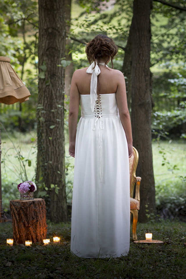 armelle robe de mariee sur mesure bustier lace dans le dos jupe boheme en mousseline de soie chateauneuf de gadagne