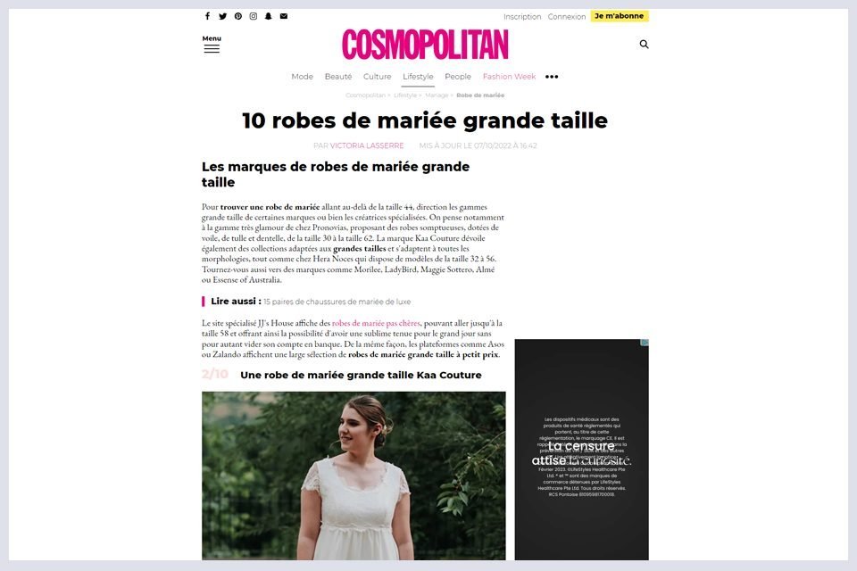 cosmopolitan 10 robes de mariee grande taille creation sur mesure avignon