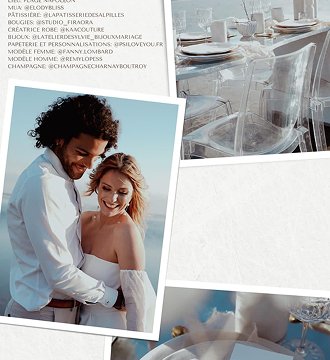 Faire-part de mariage listant l'organisation cree en collage de plusieurs photos