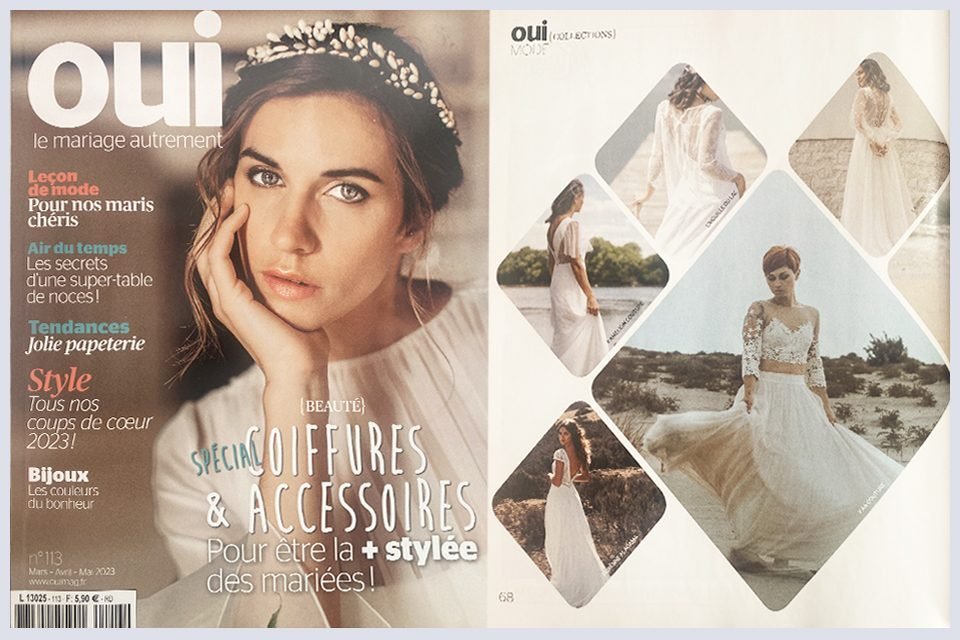 magazine oui mars 2023 ensemble de mariee boheme creation sur mesure avignon