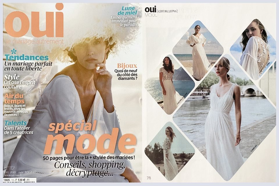oui magazine decembre 2022 robe de mariee deux pieces plage creation sur mesure avignon