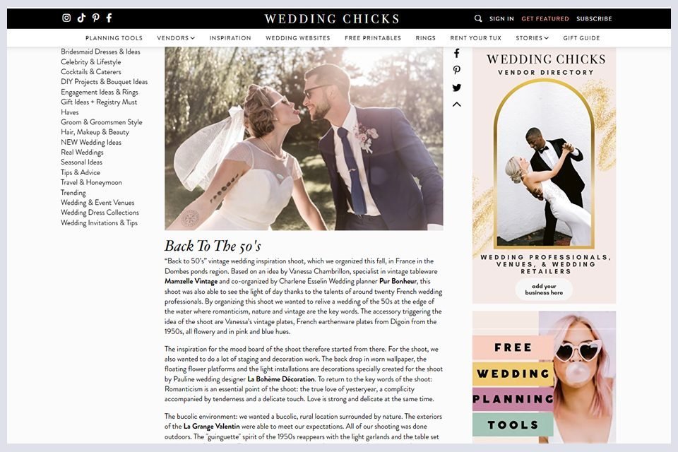 wedding chicks mariage inspiration annees 50 theme fifties avec robe de mariee vintage style dior